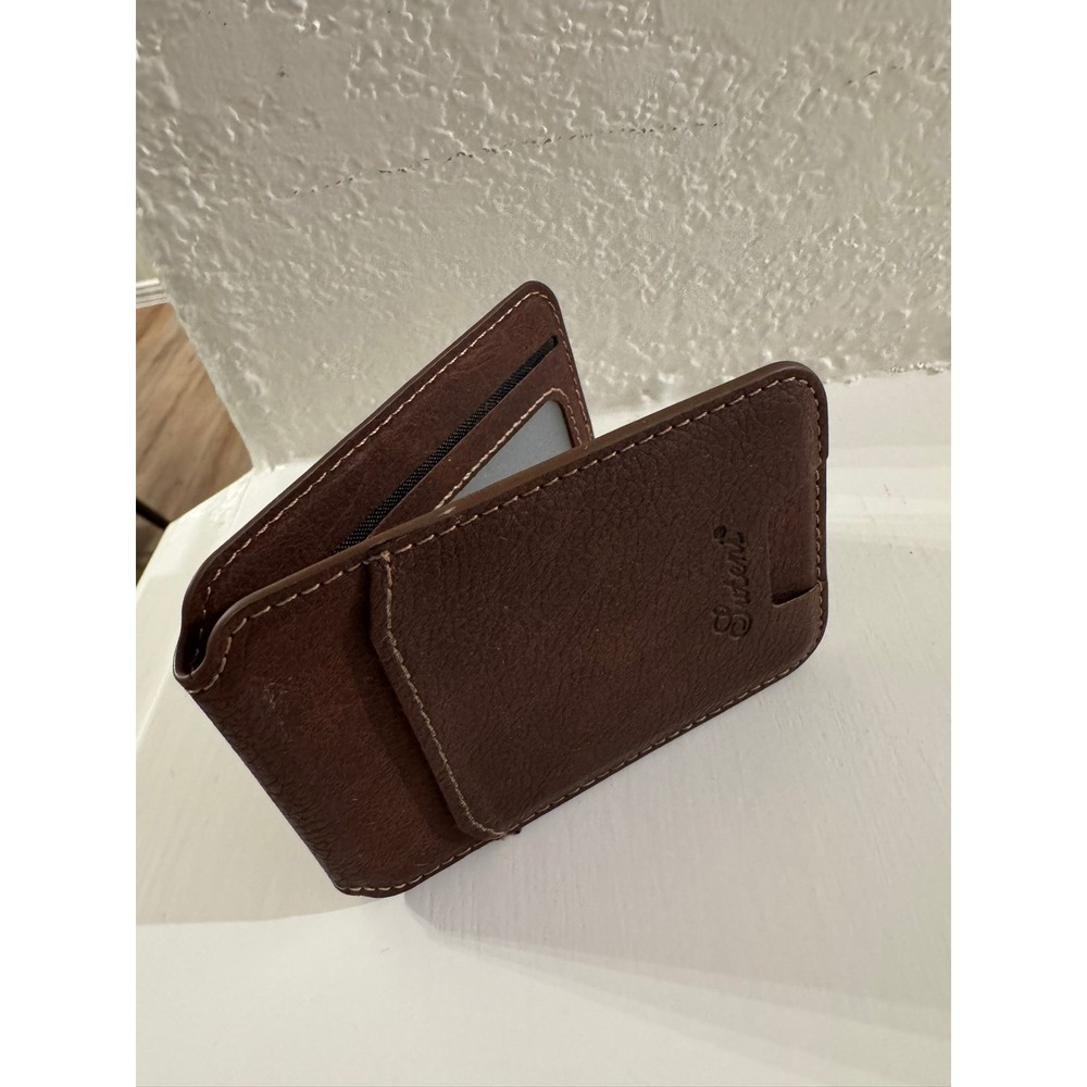 Suteni Brown Faux Leather Bifold Wallet Insert ID Window Card Holder‎